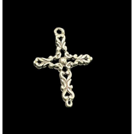 Cross Pendant Sterling Silver Hammered Scrollwork… - image 1