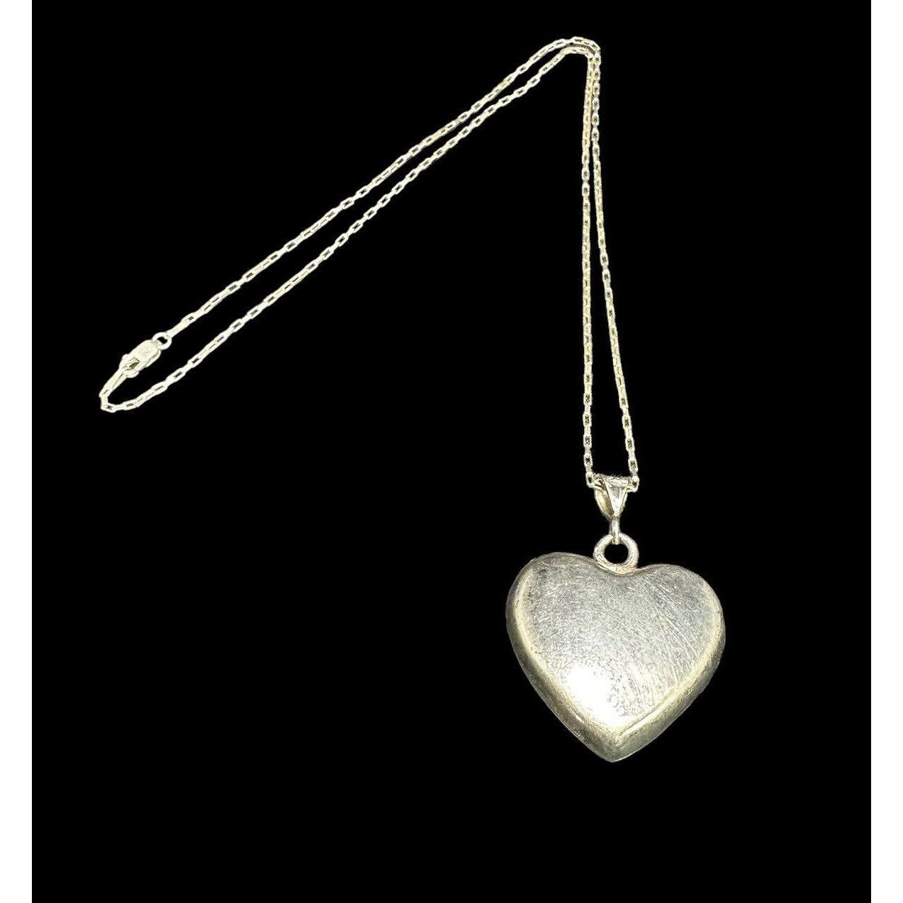 Sterling Silver 925 Puffy Heart Pendant and Chain Necklace