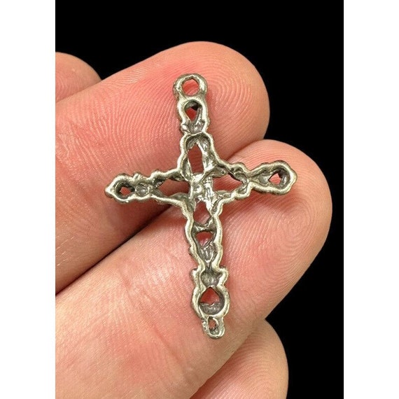 Cross Pendant Sterling Silver Hammered Scrollwork… - image 7