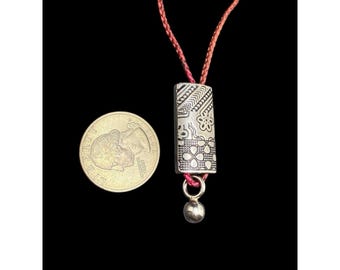 Kenzo Paris 925 Necklace Sterling Silver Flower Pendant Red Silk