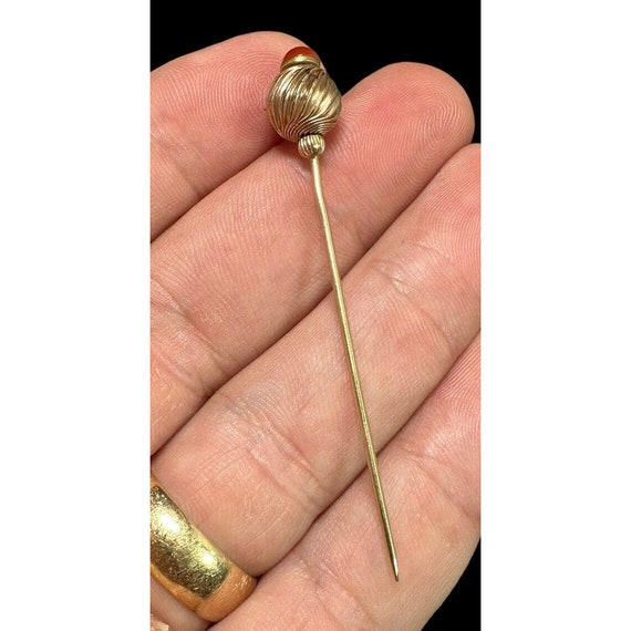 Antique Gold Filled Carnelian Stick Hat Pin - image 4
