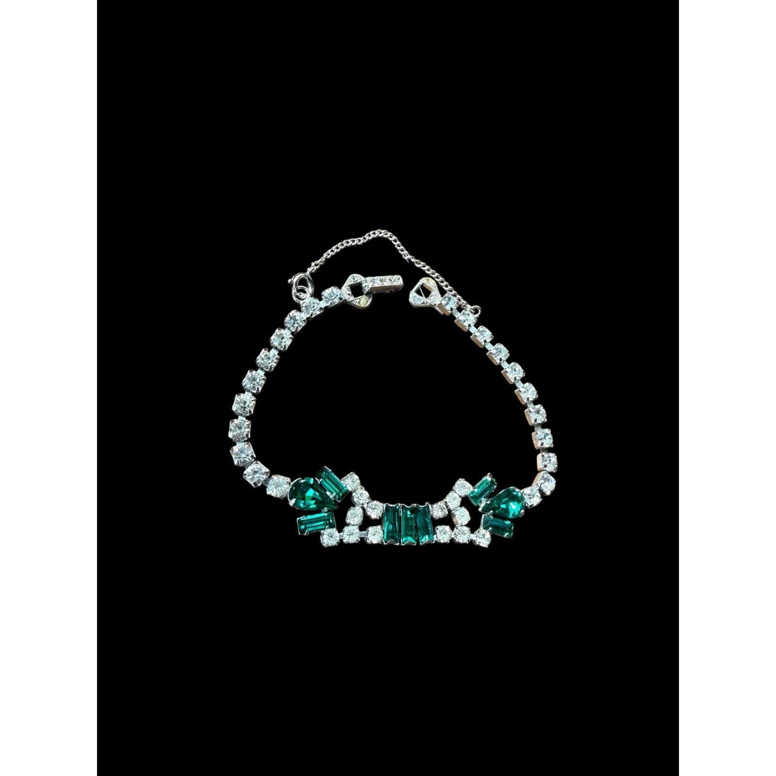 Vintage 1950s Joseph Wiesner Signed Green Clear Rhinestone