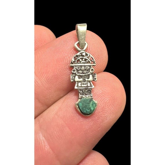 Sterling Silver And Malachite Mayan Pendant Dangl… - image 1