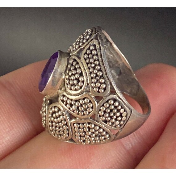 Vintage Sterling Silver Amethyst Ring Pebbled Orn… - image 4
