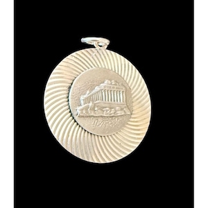 900 Silver Vintage Greece Acropolis Round Charm Pendant Greek Athens