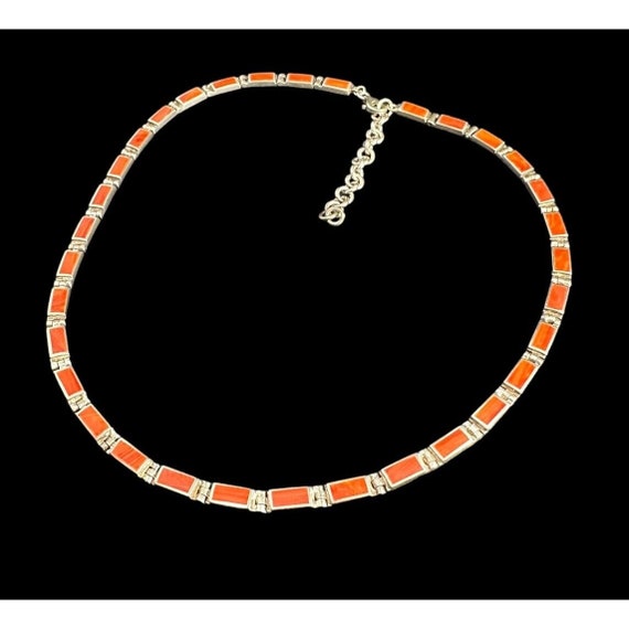 Sterling Silver Red Coral Inlay Necklace Geometri… - image 7