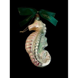 Waterford Holiday Heirlooms Seahorse Blown Glass Ornament Green Bow
