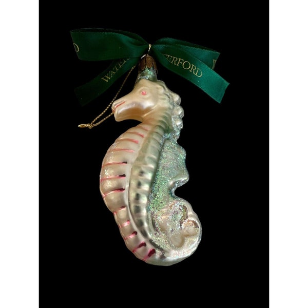 Waterford Holiday Heirlooms Seahorse Blown Glass Ornament Green Bow