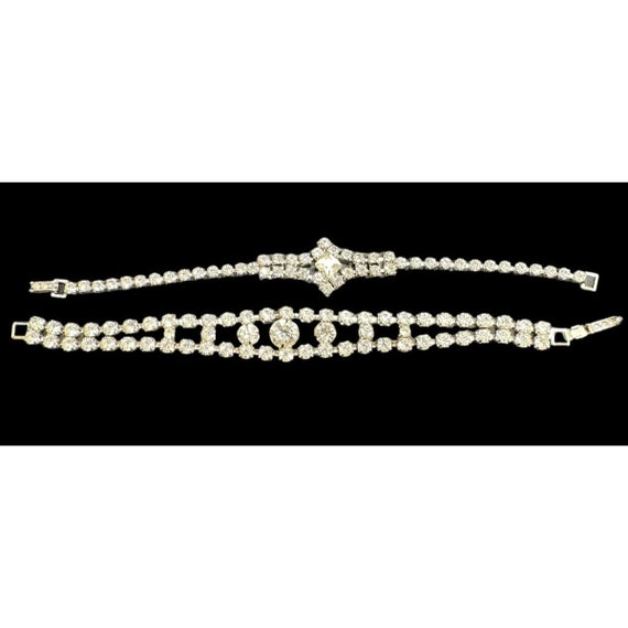 Jewelry Set Art Deco Clear Rhinestone Two Bracele… - image 5