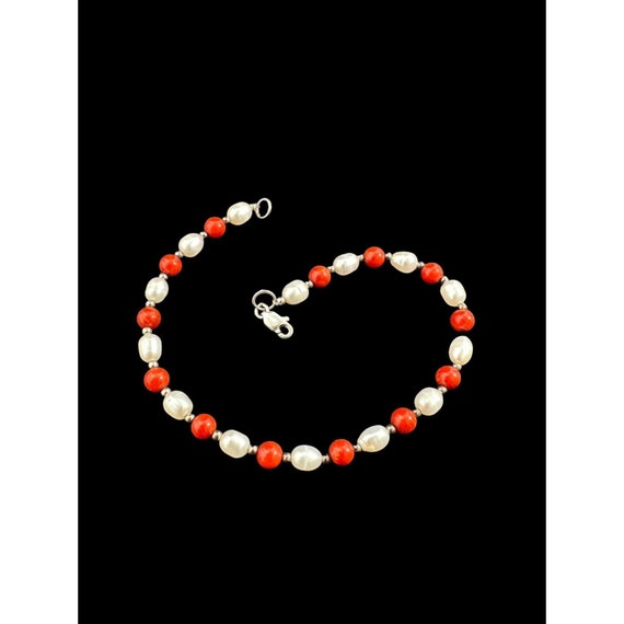 Bracelet 925 Sterling Coral And Freshwater Pearl … - image 3
