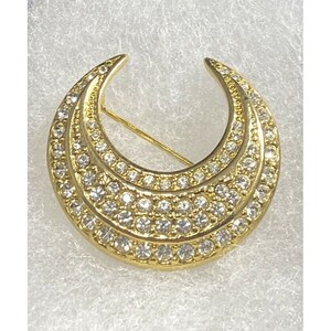 Joan Rivers Brooch Half Moon Rhinestone Cluster Gold Tone Vintage