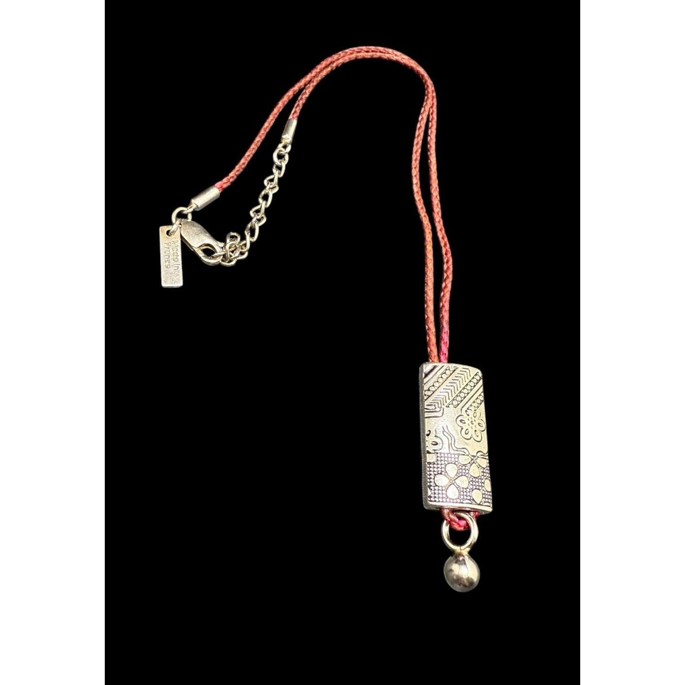 Kenzo Paris 925 Necklace Sterling Silver Flower Pendant Red Silk
