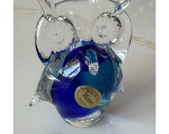 ヴィンテージ 1990 年代 ムラーノ イタリア フクロウの置物 ブルー