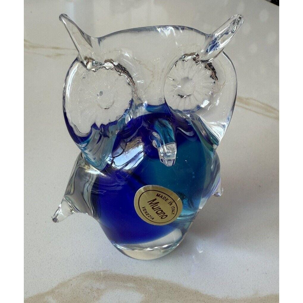 ヴィンテージ 1990 年代 ムラーノ イタリア フクロウの置物 ブルー