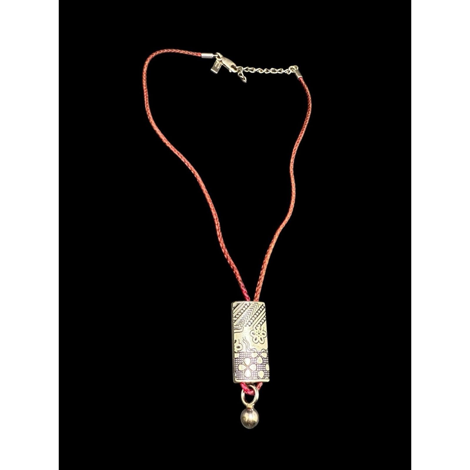 Kenzo Paris 925 Necklace Sterling Silver Flower Pendant Red Silk