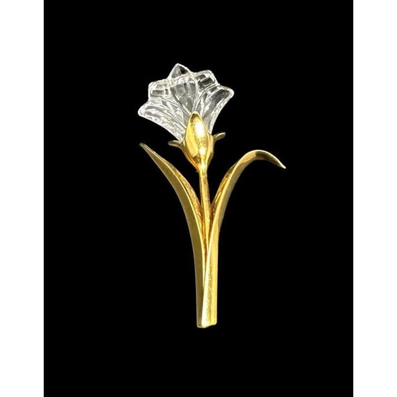 Vintage Swarovski Gold Plate Crystal Tulip Brooch Pin Swan Logo Floral