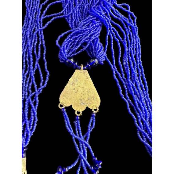 Vintage Cobalt Blue Glass Beaded Multi Strand Gol… - image 7