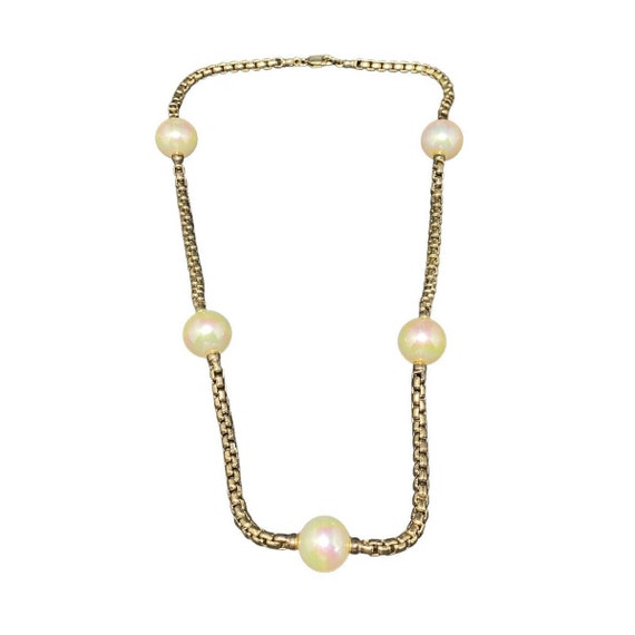 Vintage 925 Box Link Chain Faux Pearl Station Nec… - image 2