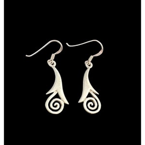 Earrings 925 Sterling Modernist Spiral Dangle Vintage Silver Mid Century