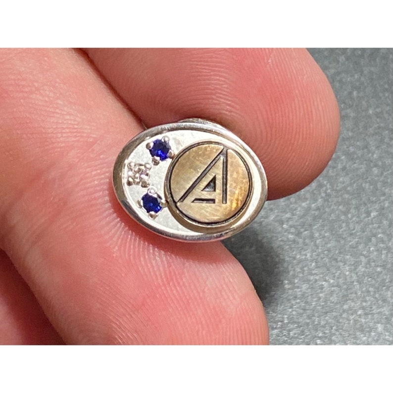 10K EMB CTO Lapel Pin Diamond Sapphire Chips A Two Tone Vintage Etsy