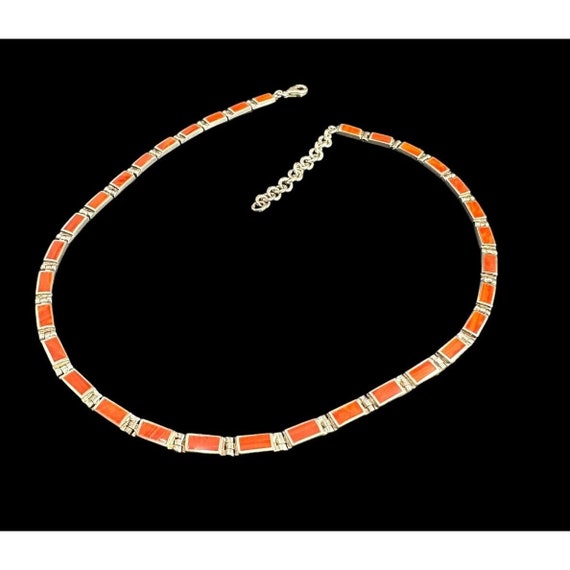 Sterling Silver Red Coral Inlay Necklace Geometri… - image 2