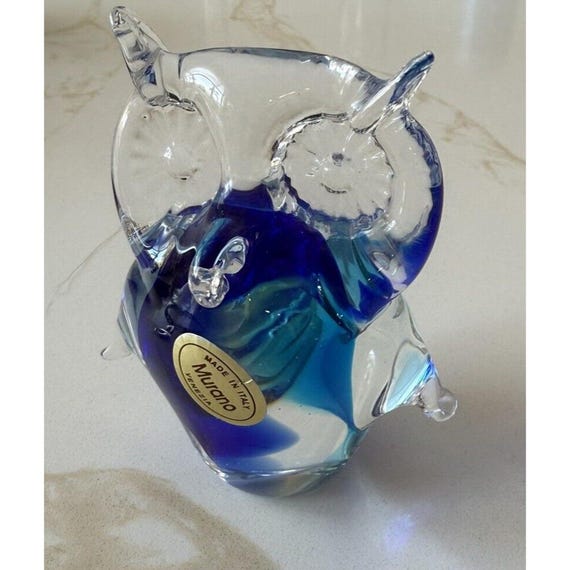 ヴィンテージ 1990 年代 ムラーノ イタリア フクロウの置物 ブルー