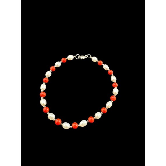 Bracelet 925 Sterling Coral And Freshwater Pearl … - image 4