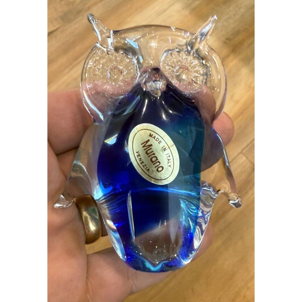 ヴィンテージ 1990 年代 ムラーノ イタリア フクロウの置物 ブルー