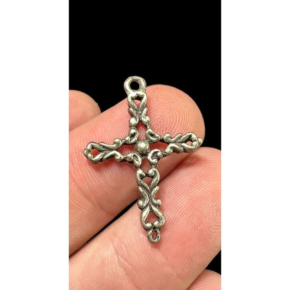Cross Pendant Sterling Silver Hammered Scrollwork… - image 2