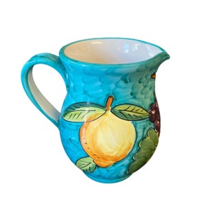 Sorrento Italy Hand Painted Pitcher Fruit Floral Leaf Motif Vintage