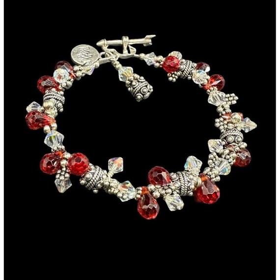925 Red And Clear Crystal Charm Bracelet Heart Ar… - image 5