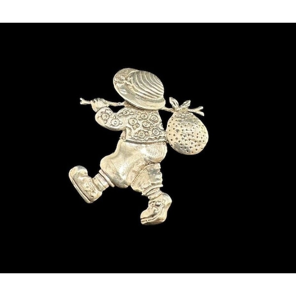 Signed Mary Engelbreit Sterling Silver Brooch Little Girl Travel Vintage