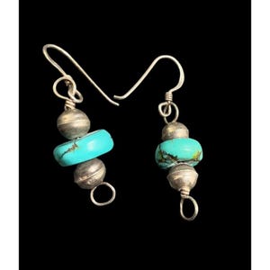 Vintage Navajo Sterling Silver Turquoise Disc Dangle Earrings Ethnic