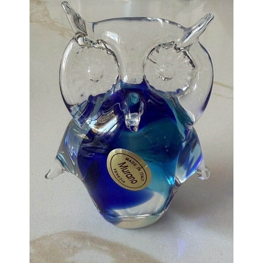 ヴィンテージ 1990 年代 ムラーノ イタリア フクロウの置物 ブルー