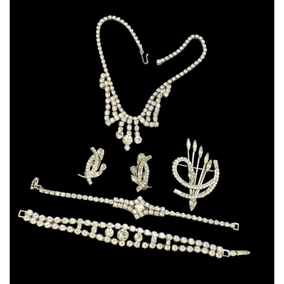 Jewelry Set Art Deco Clear Rhinestone Two Bracele… - image 7