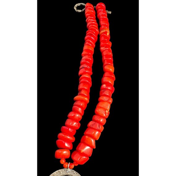 Necklace Red Coral Beaded Sterling Silver Floral … - image 6