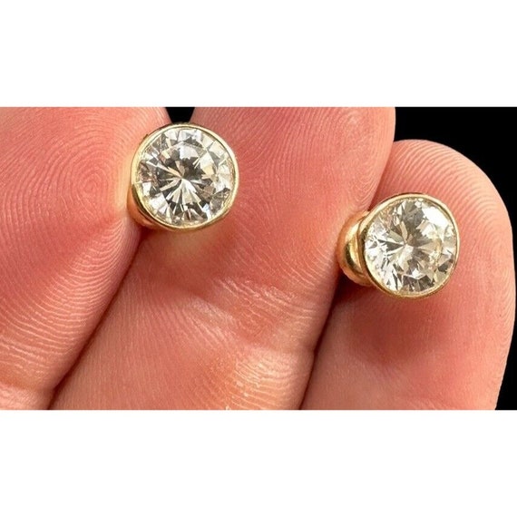 14k Estate Yellow Gold Moissanite Stud Earrings W… - image 1