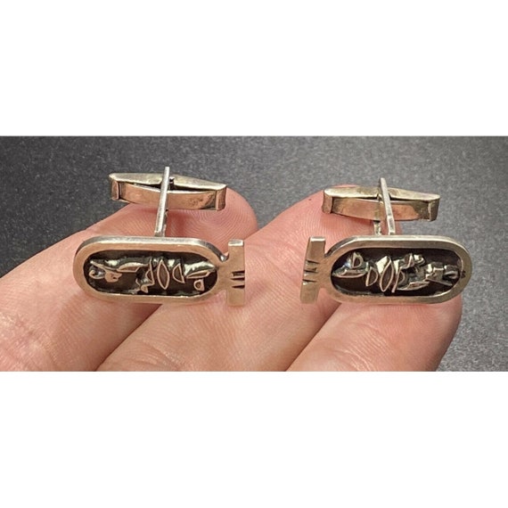 Vintage 925 Cufflinks Hieroglyphics Motif Sterlin… - image 3