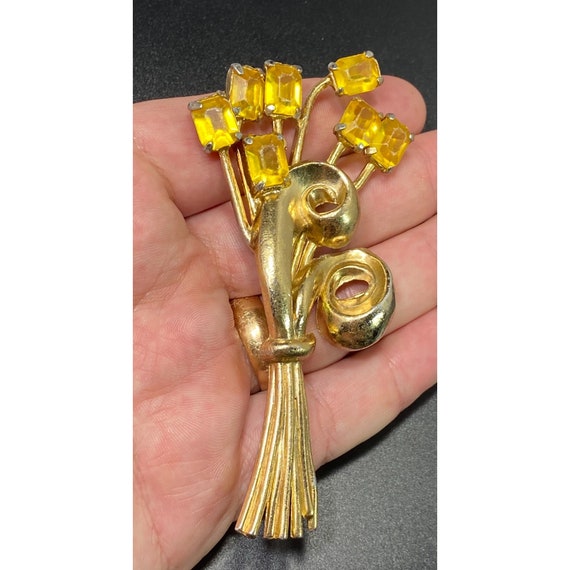 Antique Coro Bouquet Brooch Statement Pin Yellow … - image 4