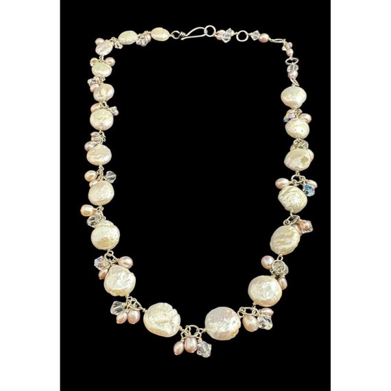 Vintage Sterling Silver Baroque Pearl Crystal Bib… - image 2