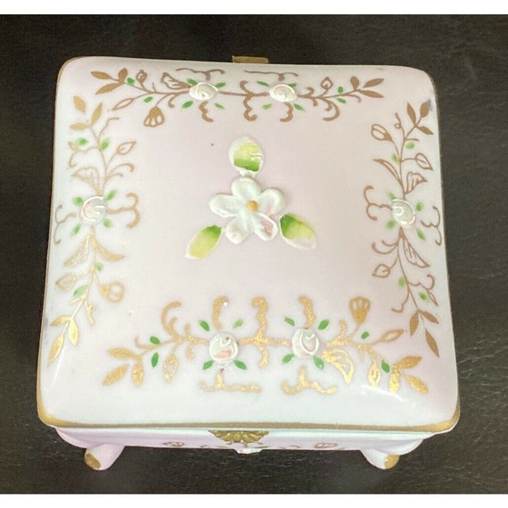 Light Pink Hand Painted Porcelain Floral Footed T… - image 2