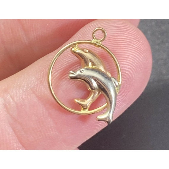 10k Tri Color Gold Two Dolphins Pendant 1/2In - R… - image 1