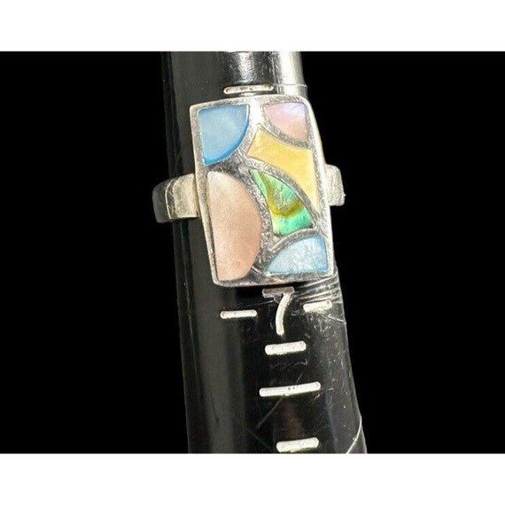 Sterling Silver Multicolor Mother Of Pearl Mosaic… - image 3