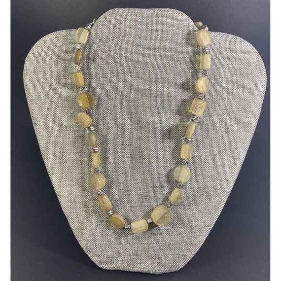 Vintage Sterling Silver Citrine Chain Link Necklace Ornate Floral Spacers View 4