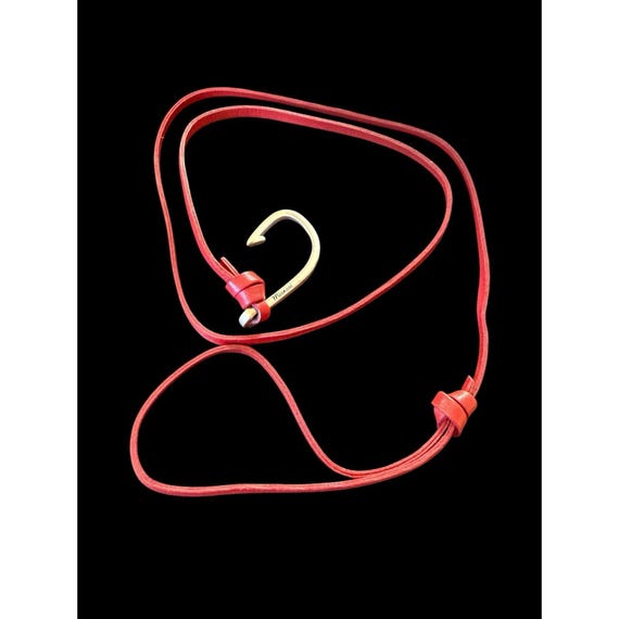 Miansai Silver Fish Hook Red Leather Wrap Bracelet Necklace