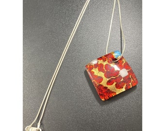 925 Sterling Italy Murano Glass Square Pendant Necklace