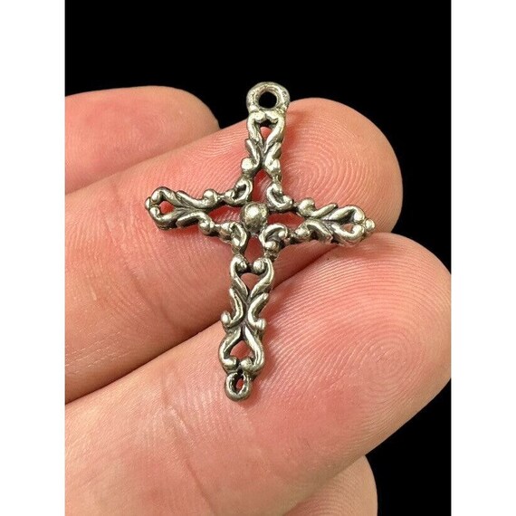 Cross Pendant Sterling Silver Hammered Scrollwork… - image 6