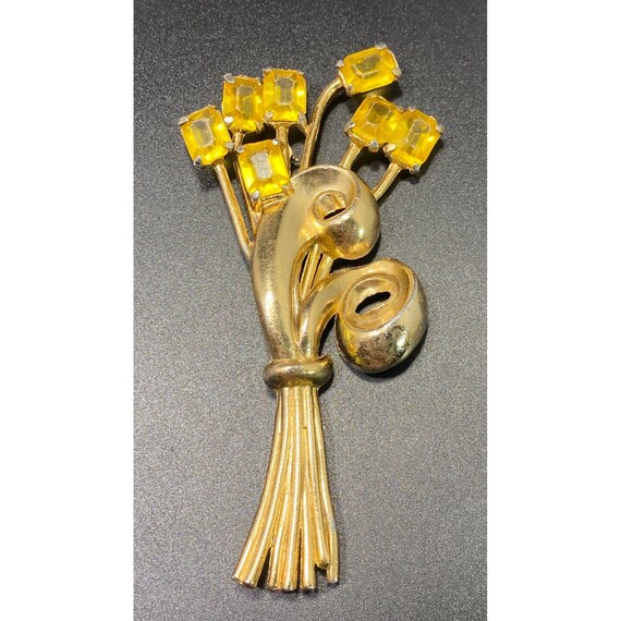 Antique Coro Bouquet Brooch Statement Pin Yellow … - image 5