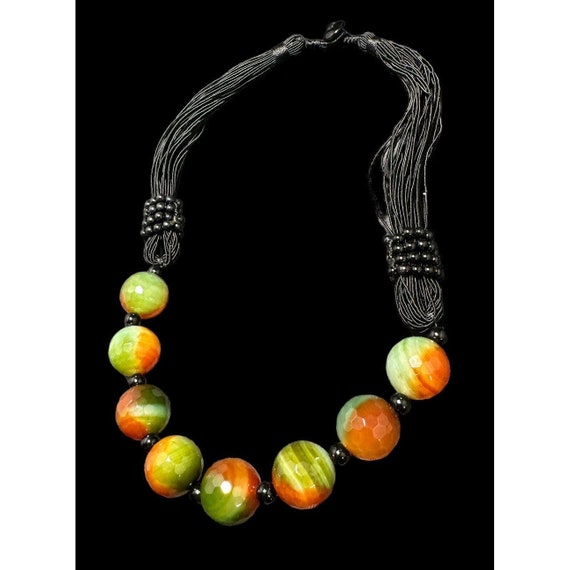Vintage Necklace Ethnic Black Cord Round Transluc… - image 4