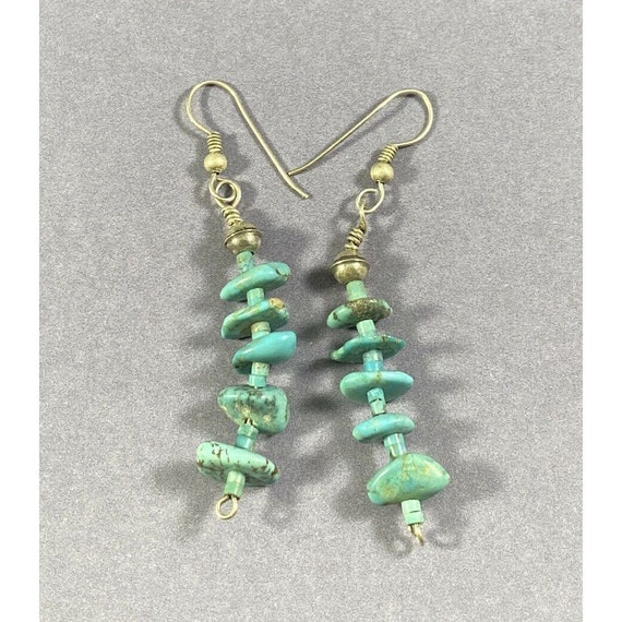 Vintage Sterling Silver Turquoise Nugget Earrings… - image 3